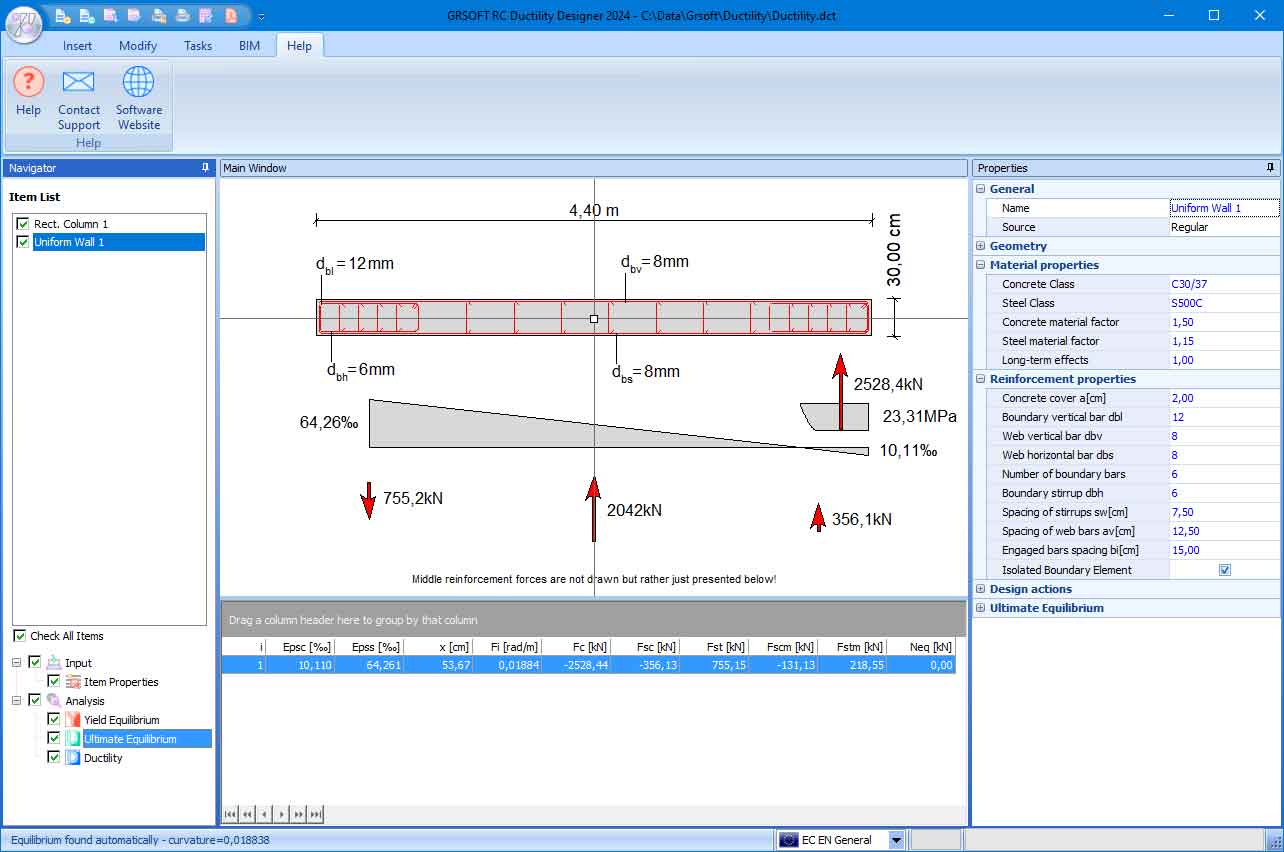 screenshot of RC Ductility Designer